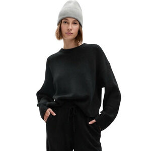 Gap Cashsoft Crew Neck Sweater Women L Petite Black Classic Preppy Academia NWT